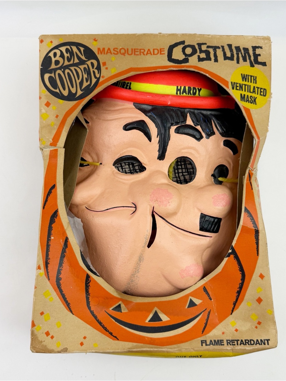 Vintage Ben Cooper Laurel Hardy Costume Child Double Face Mask 1966 Larry Harmon
